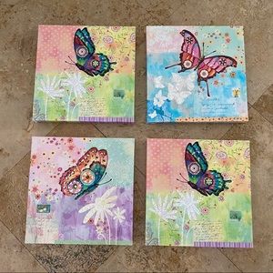 Set of 4 Oopsy Daisy butterfly canvases